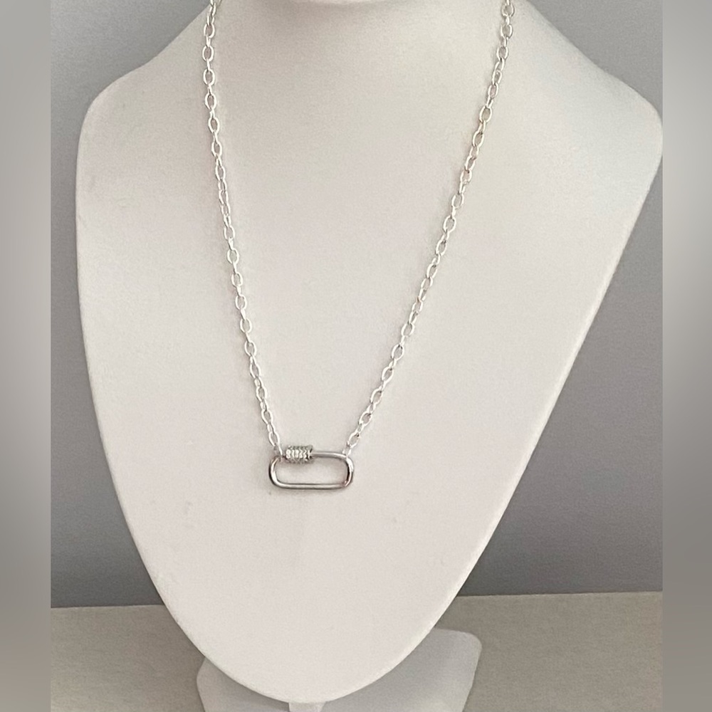 NEW CZ Micro Pave setting paperclip carabiner necklace